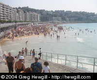 The beach at high tide.