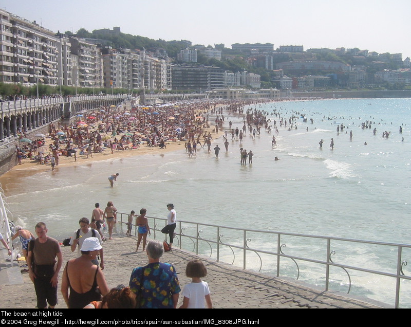 The beach at high tide.