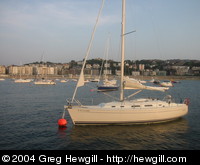 Boats moored in the harbour.