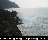Waves by the seafront.