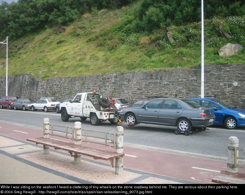 While I was sitting on the seafront I heard a clattering of tiny wheels on the stone roadway behind me. They are serious about their parking here.